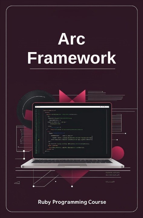 Laptop with code on screen and 'Arc Framework' text on a dark background