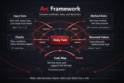 Diagram of the Arc Framework with Ruby Task and method roles on a dark background