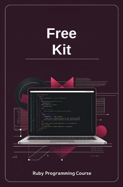 Laptop with code on screen on a dark background with 'Free Kit' text