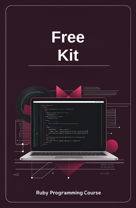 Laptop with code on screen on a dark background with 'Free Kit' text