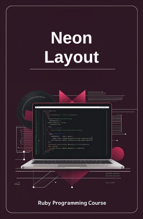 Book cover of 'Neon Layout: Ruby Programming Course' with a laptop and code on a dark background