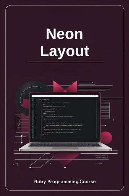 Book cover of 'Neon Layout: Ruby Programming Course' with a laptop and code on a dark background