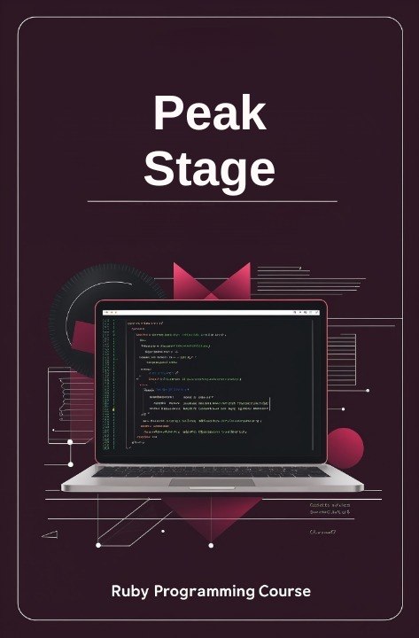 Laptop with code on screen against a dark background with 'Peak Stage' text