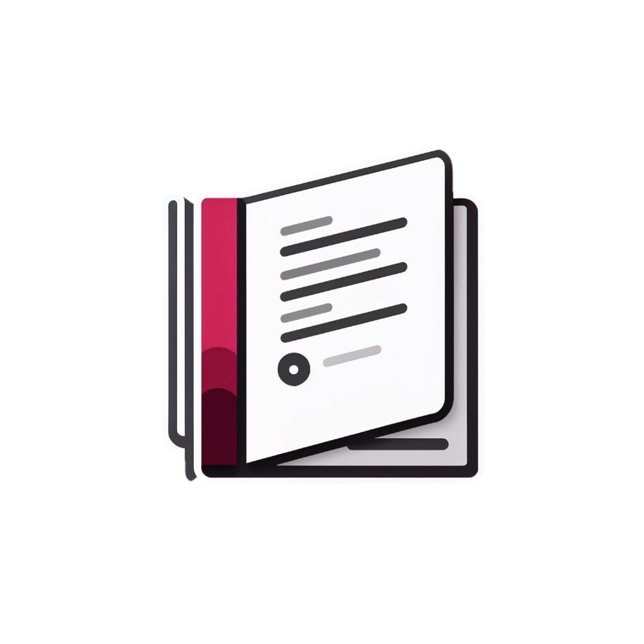 Icon of an open book with text on a white background