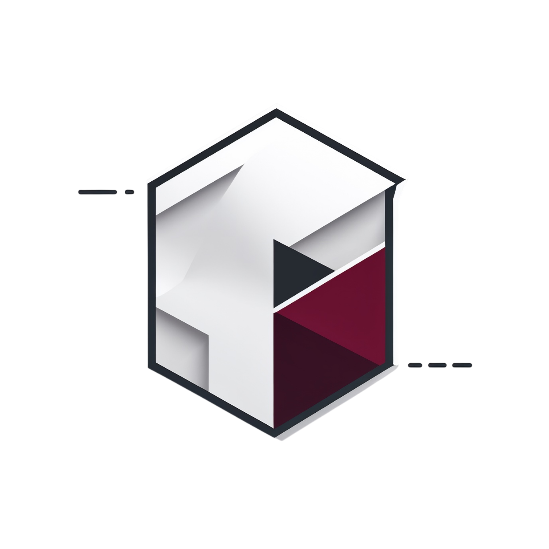 Geometric logo with a hexagonal shape featuring triangles in black, white, and red on a white background.