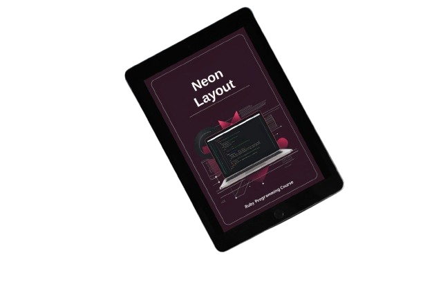 Tablet displaying a design software interface with 'Neon Layout' branding on a white background